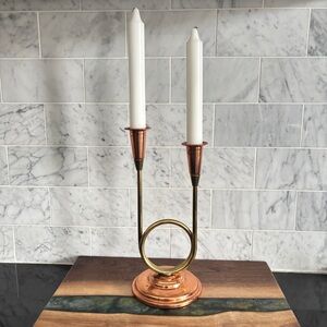 Vintage Mid Century Copper and Brass Coppercraft Guild Double Candle Holder